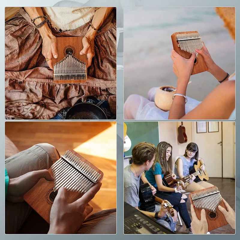Kalimba Thumb Piano 17 Keys Portable Mbira Finger Gifts For Adults With Tuning Hammer