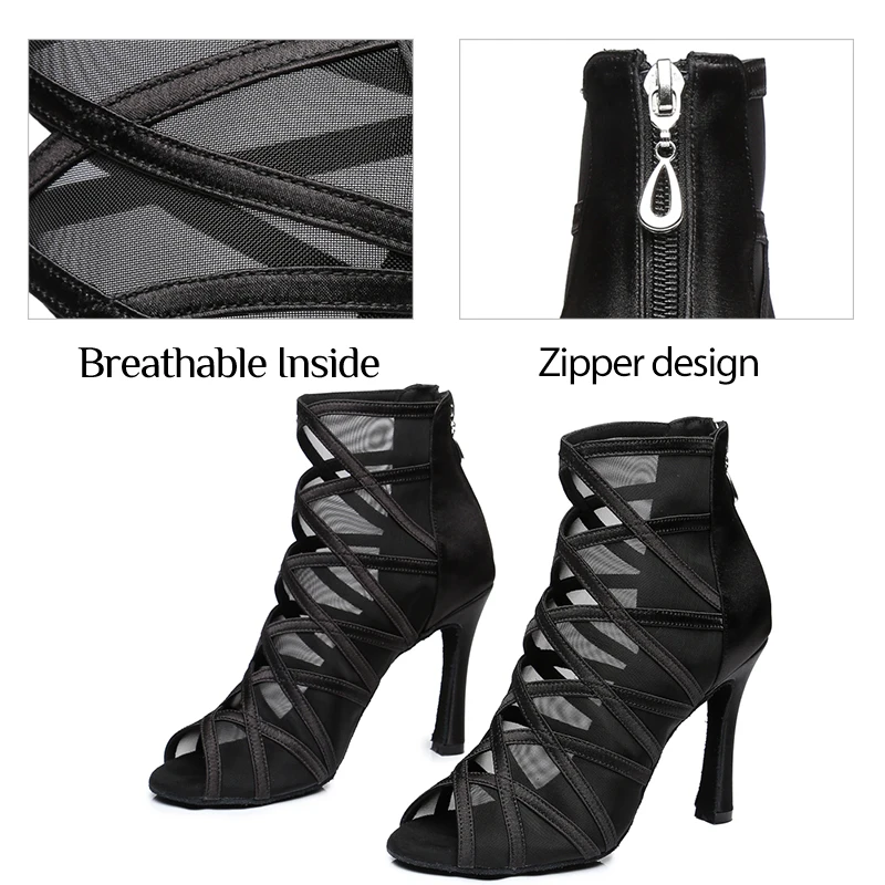 DKZSYIM Woman Ankle Dance Boots Black Ballroom Latin Dance Shoes Salsa Tango Dancing Shoes Girls High Top Dance Boots