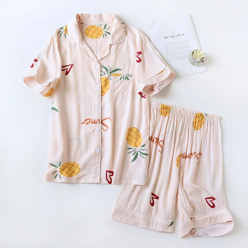 Summer Cotton Silk Pajamas Women Set Thin Japanese Style Can Be Worn Outside Casual and Sweet Ladies Home Service Soft Sleepwear