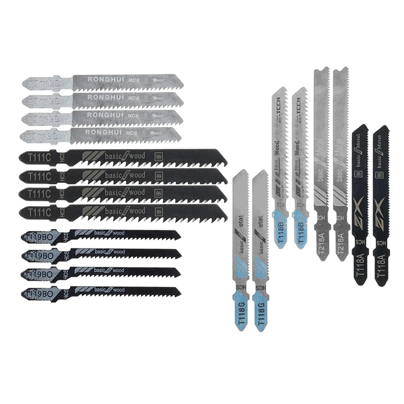 

20Pcs Jigsaw Blades Set T-Shaft HCS Assorted Jig Saw Blades For Metal Wood Plastic Cutting Including Plastic Box