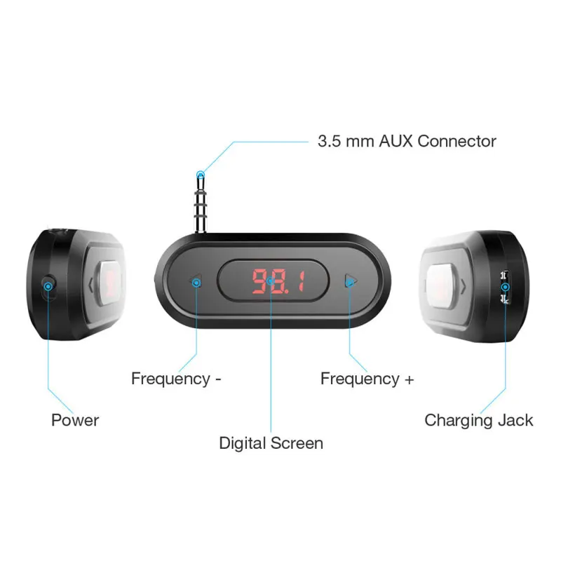 Car Wireless FM Transmitter 88.1Hz-107.9Hz with 3.5mm Audio Jack Hand-free Call Compatible IPhone IPad Samsung Huawei | Автомобили и