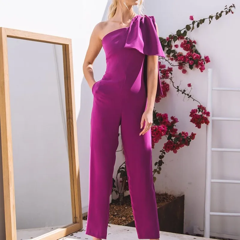 

Women Jumpsuit Elegant Formal Sexy Oversize Overalls Female Summer Clothing One-Shoulder Asymmetrical Bowknot Pants Long Body