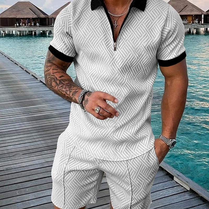 Summer Men's Sports Tracksuit Short Sleeve Polo Shirt Set Brand Men Clothing 2 Pieces Casual Short Tracksuit Men Jogging Outfits