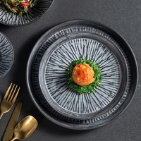 1pc nordic style ceramic retro round steak flat vgetable fruit sushi dinner plate dishes restaurant tableware set