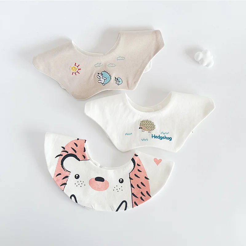 3Pcs Newborn Baby Cotton Bibs Round With Cute Embroidery Boys And Girls Fashion Neck Wear Infant Toddlers Burp Cloths Care Thing images - 6
