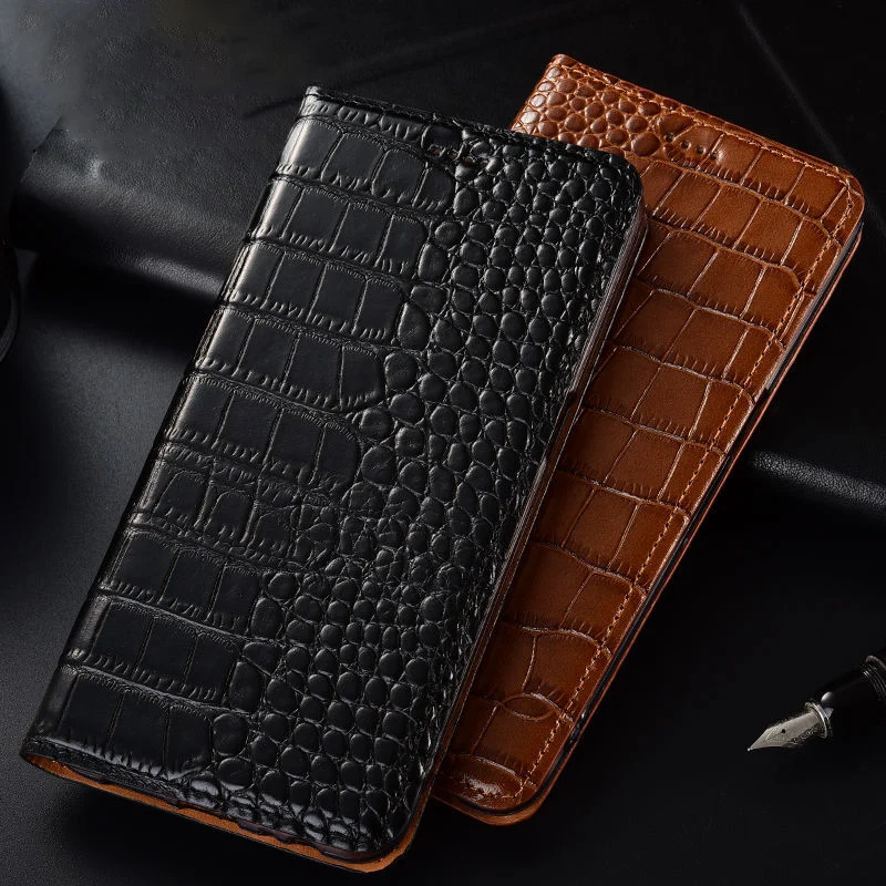 

Crocodile Veins Genuine Leather Case For OPPO Reno 5 6 7 SE 5F 5Z 6Z Pro Plus Magnetic Shockproof Retro Cowhide Flip Cover Case