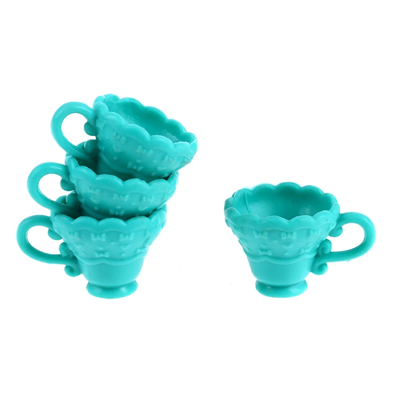 4Pcs/set 1:12 Dollhouse Miniature Coffee Cups Blue Vintage Coffee Mugs Cute Tableware Home Kitchen Furniture Doll House Decor