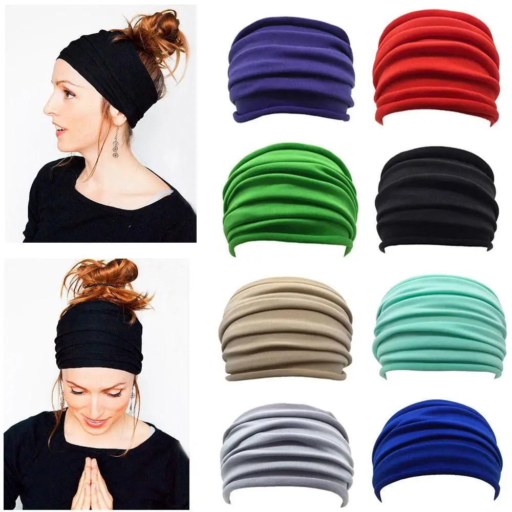 

1PC New Solid Color Women Wide Sports Fold Yoga Nonslip Headband Stretch Hairband Elastic Running Turban Running Headwrap Hair