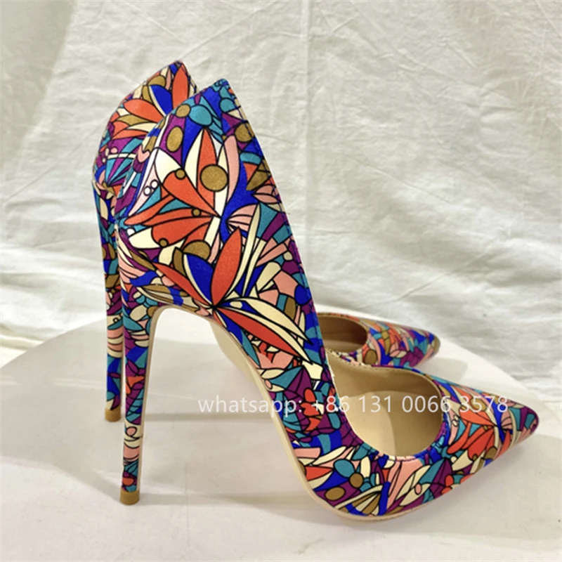

Mixed Colors Print SilkSexy Stilettos Women Pumps Pointed Toe High Heel Females Shoes Wedding Shoes Elegant Large Size