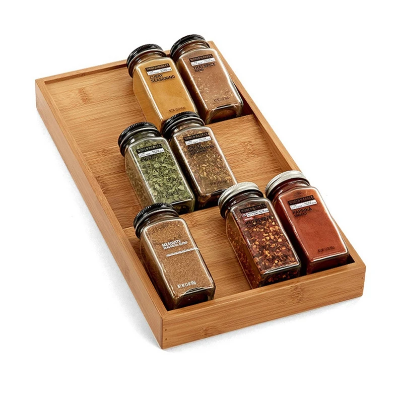 Spice Rack Organizer 3-Tier Bamboo Seasoning Drawer Tray Kitchen Supplies Drawer Style Storage Holder