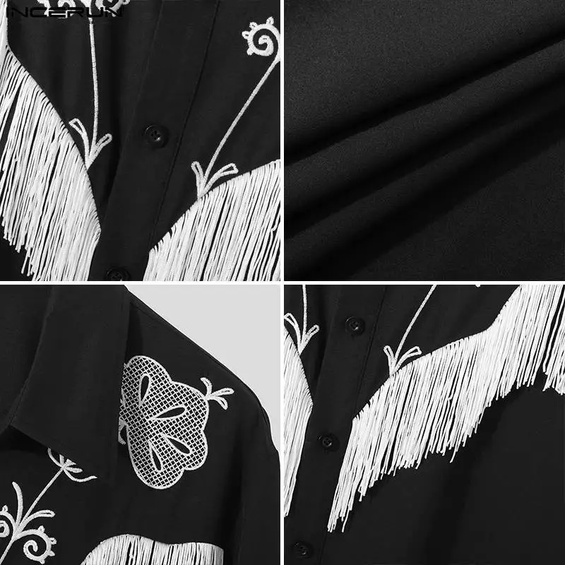 Stylish Hot Sale New Men Tassel Embroidered Shirts Casual Hot Sale Male Long-sleeved Personalized Blouse S-5XL INCERUN Tops 2023