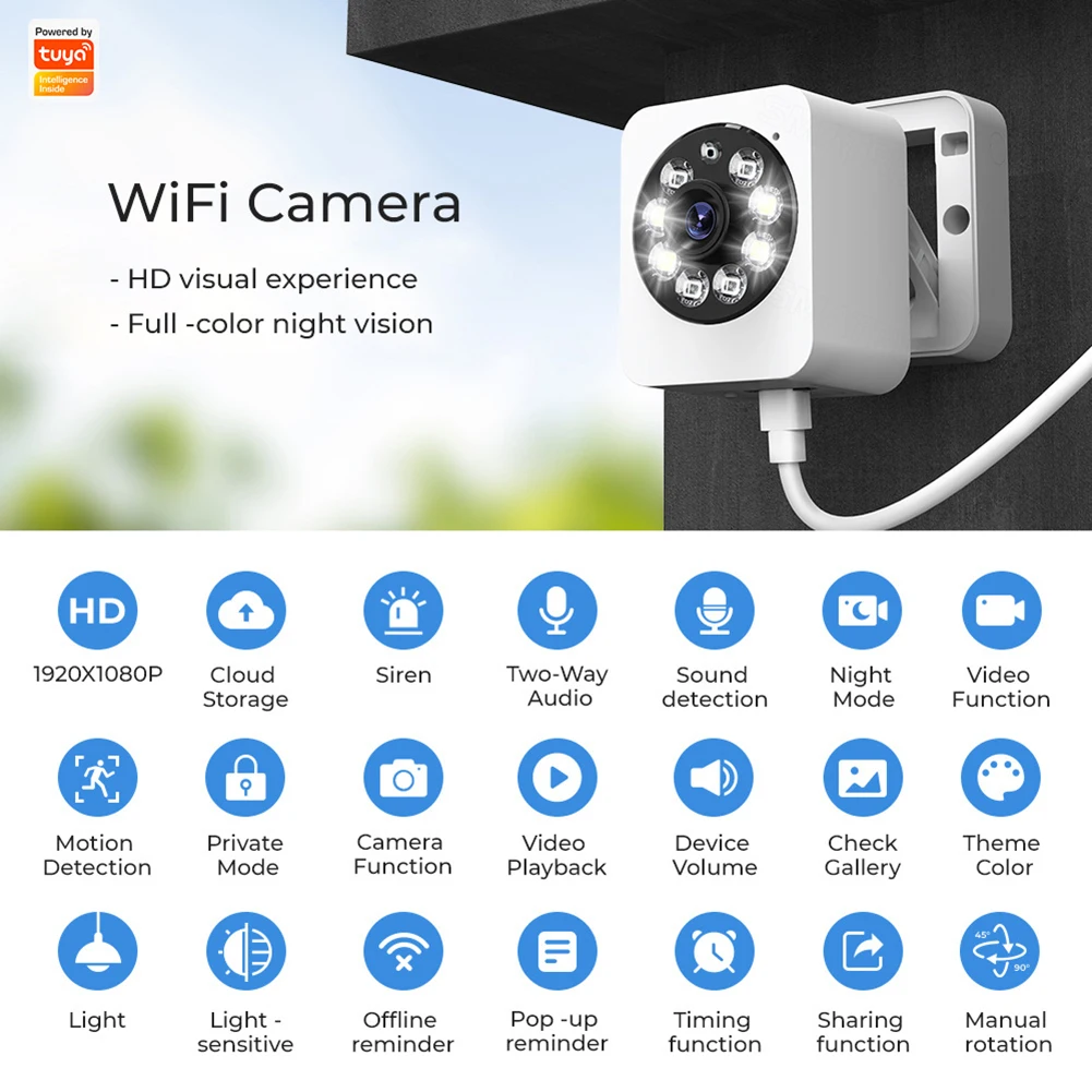 

2.4G Wifi PIR Motion Human Detection Camera Tuya CCTV Surveillance Camera As Night Light 360 Rotation APP Control Audio Intercom