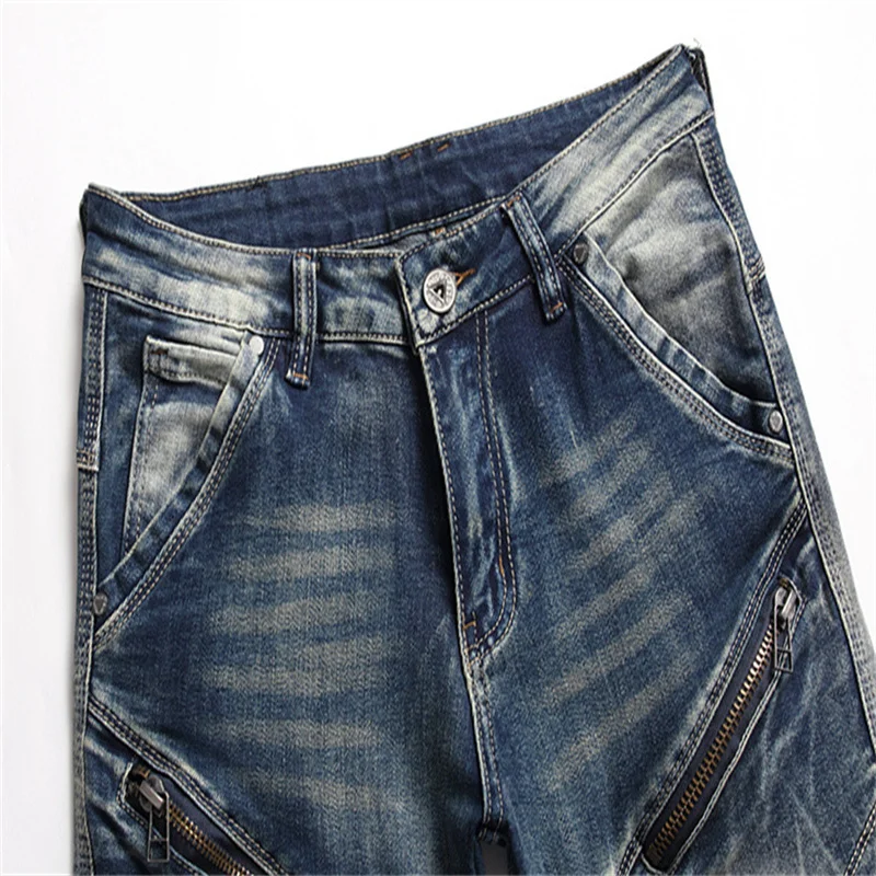 New Mens Clothing Trendy Streetwear Straight Leg Denim Pants Stretch Trousers Motorcycle Fashion Retro Vintage Biker Jeans Male