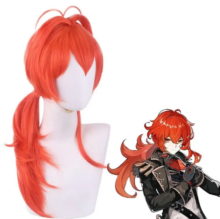 

Длинный парик оранжево-Красного цвета для косплея, аниме-игры Genshin Impact Dilu, термостойкий костюм из фильма «волосы для мужчин и женщин»