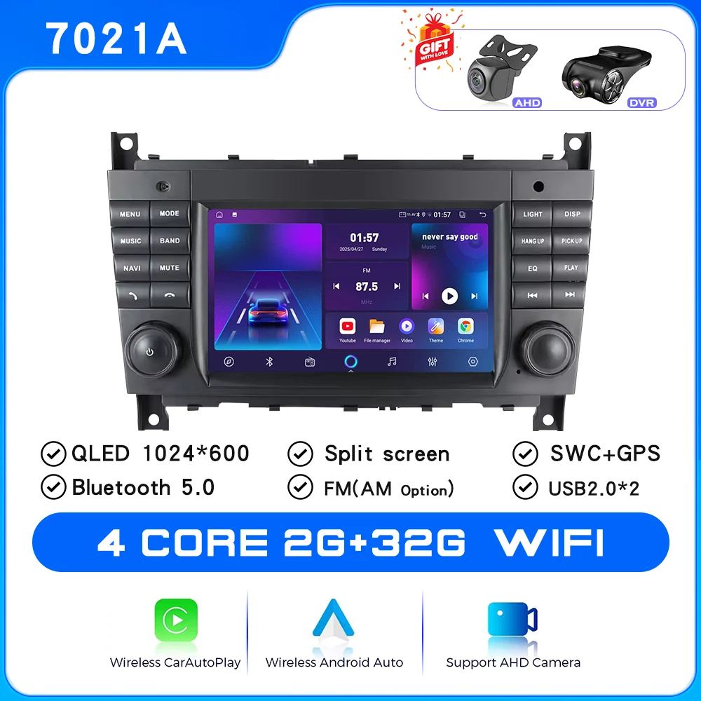 

7-дюймовый экран для Mercedes-Benz C-Class W203 CLC W203 2004-2007: Автомагнитола Android 13, мультимедийный плеер, Carplay, Auto, GPS-навигация