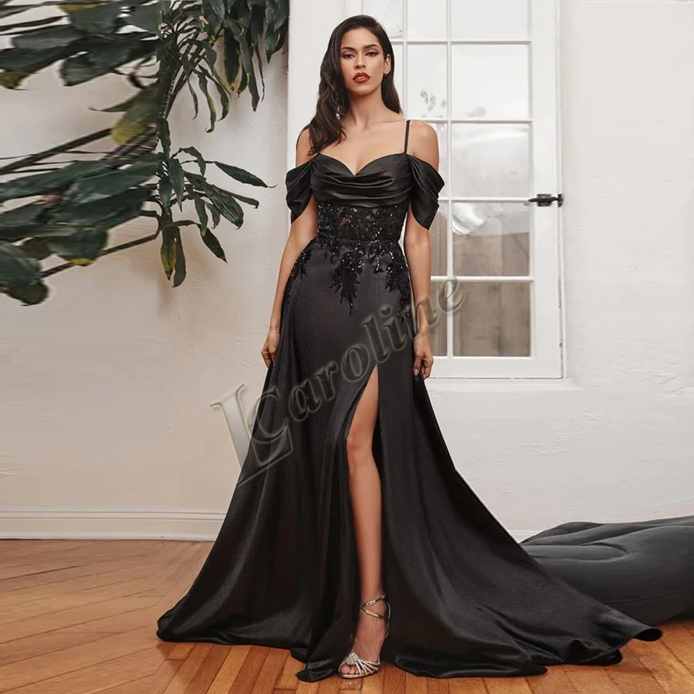 

Caroline Modern Satin Birthday Evening Party For Women Appliques Lace A-Line Illusion Crystals Made To Order Vestido De Fiesta
