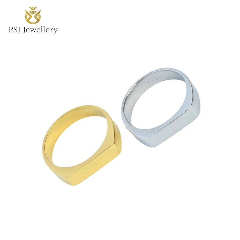 

PSJ Fashion Jewelry Silver Gold Plated 4mm High Polished Titanium Steel Signet Rings for Men