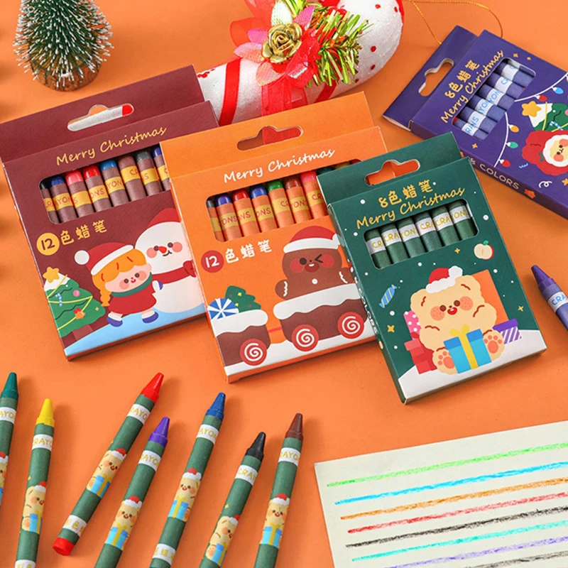 

2023 Christmas Crayons with Gift Box 2023 New Year Coloring Non-Toxic Xmas Crayon for Birthdays School Kids Party Favors