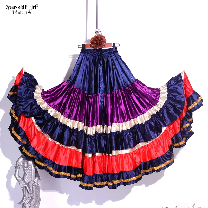 Танцевальный живот этнический фламенко атласный 25 ярдов 4 ярусная юбка Цыганская