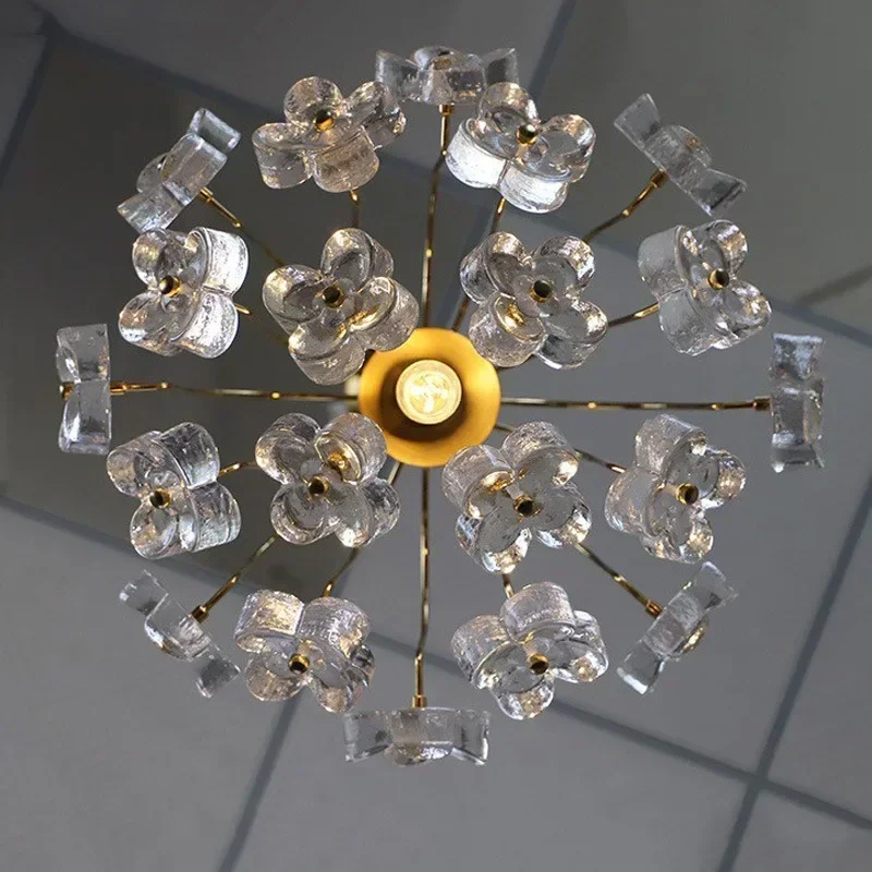 Скандинавская роскошная деревенская люстра железная из лепесткового стекла