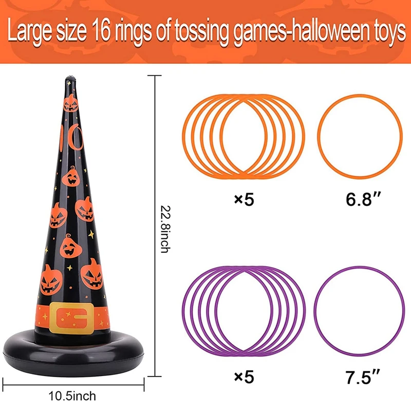 Halloween Party Toys Games Inflatable Witch Hat Ring Toss Game With Points Plastic Air Pump