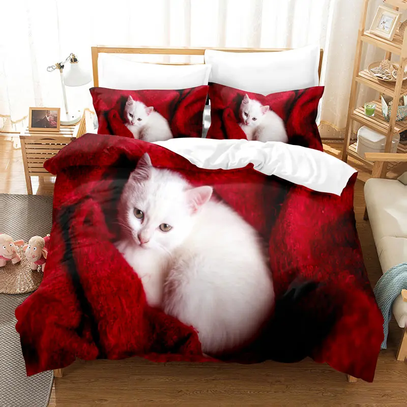 

Cat Duvet Cover Set Cute Kitty Theme Bedding Set for Kids Girls 2/3pcs Single King Size Comforter Cover Bedclothes Double Queen