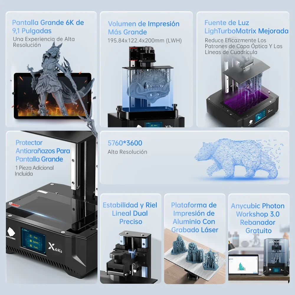 ANYCUBIC Photon Mono X 6Ks 3D принтер 6K 9 1 дюймов ЖК SLA высокоскоростная УФ Смола печать размер