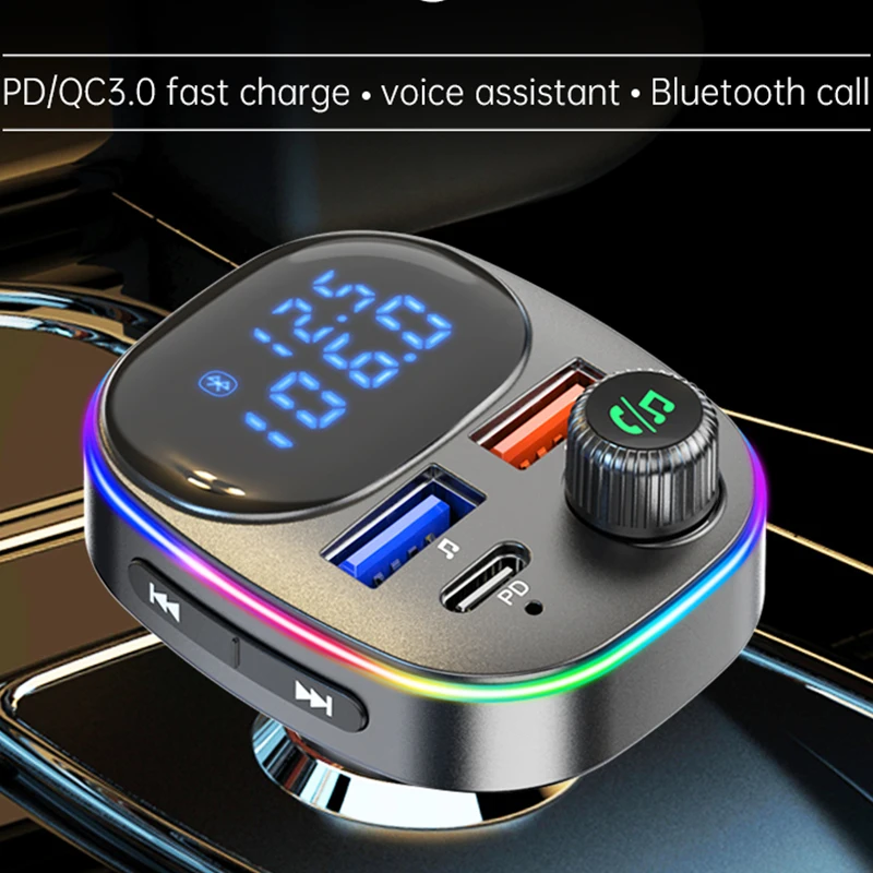 Автомобильный MP3-плеер Bluetooth 5 0 FM-передатчик QC/PD3.0 20 Вт USB C Быстрое зарядное