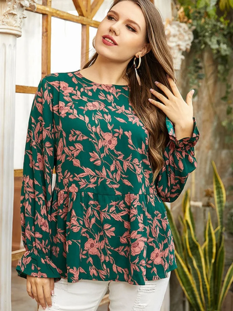 Fragmented Flower Doll Shirt Large Ruffled Women's Clothing plus size women clothing  plus size blouse