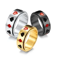 1pc fashion stainless steel unadjustable rings multicolor circle ring poker heart pattern rotatable men party club rings jewelry