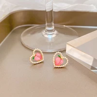 new 2022 luxury fashion peach pearl heart stud earrings cutout jewelry for women girl gift
