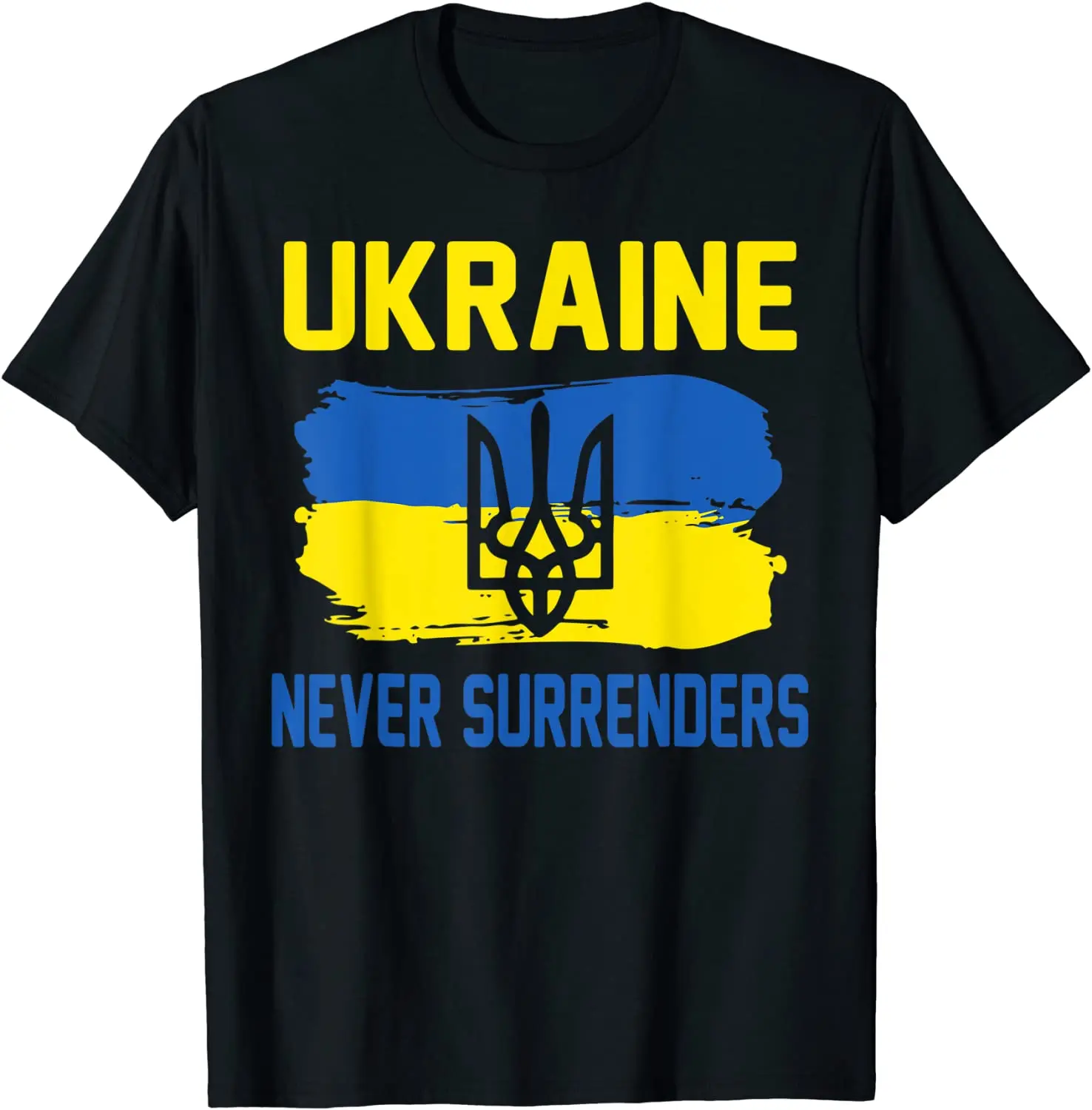 

Ukraine Never Surrenders Ukrainian Coat of Arms Flag T-Shirt Short Sleeve Casual 100% Cotton O-Neck Shirts