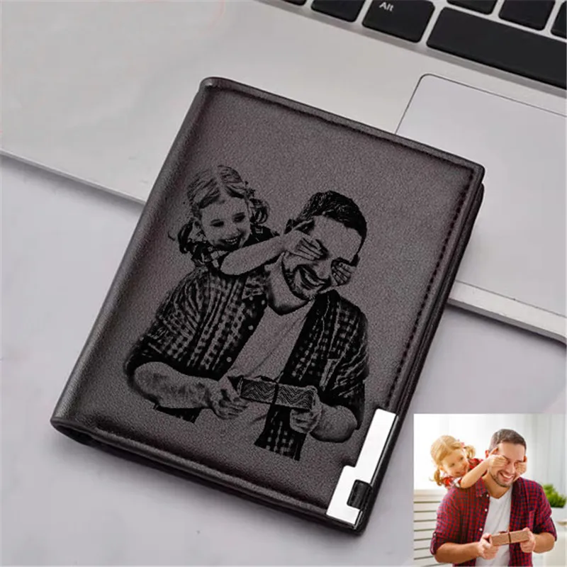 

Father's Day Gift From Daughter Men Engraved Photo Wallets Slim Ultra Thin Vertical Wallet Personalized Gift for Dad Him Men