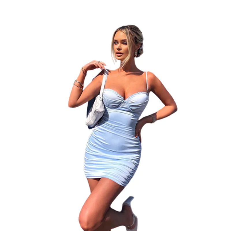 

Dress Summer European and American Fashion Women's Satin Sexy Wrap Chest Straps