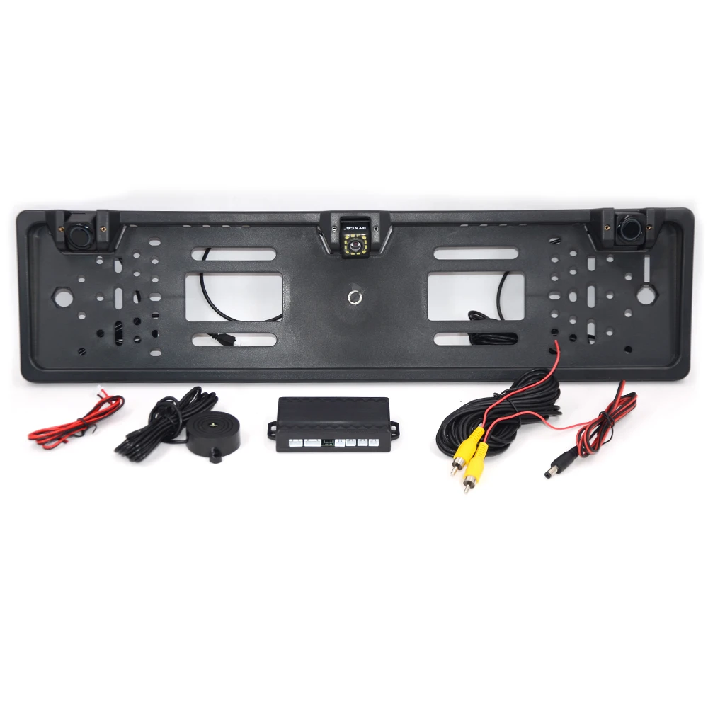 

Рамка номерного знака автомобиля ЕС Европа, камера заднего вида, 170-градусное ночное видение с 2 визуальными радарными детекторами заднего вида