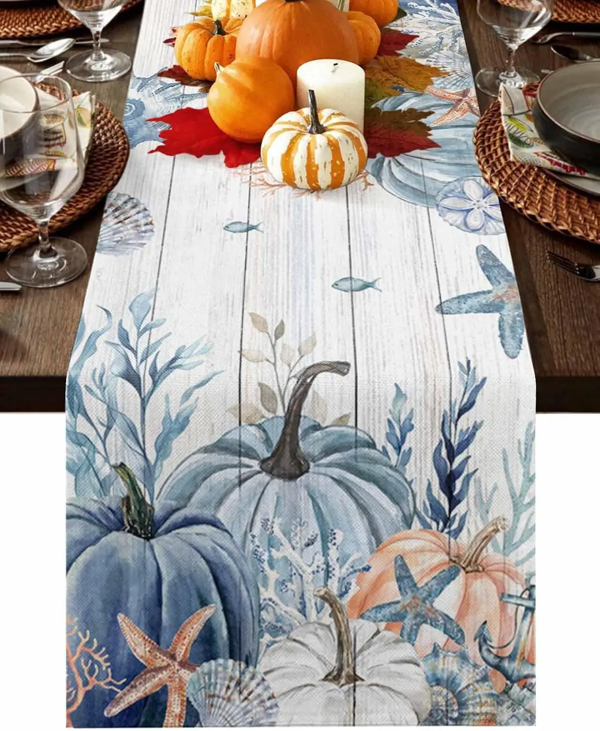 Скатерть из льна в виде кленовых листьев для кухни