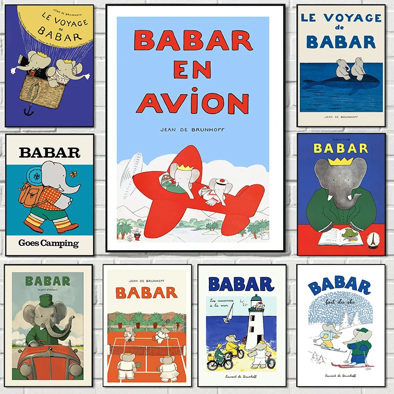 Мультяшный слон Бабар семейный автомобиль милый йога аниме-плакат и принты