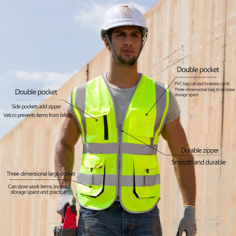 

SFVest High Visibility Reflective Safety Vest Safety Clothing Work Reflective Vest Multi Pockets Workwear Safety Waistcoat Men