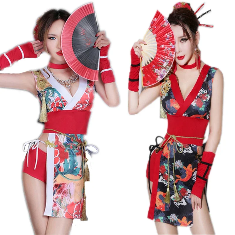 Сексуальное красное кимоно в японском стиле DJ традиционное платье женская