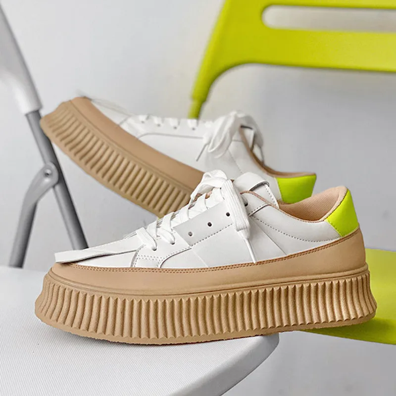 

Women's Vulcanized Shoes Spring and Autumn Fashion Round ToeFlat SneakersThick SoleLace-up HighQuality Lace-up Sneakers Sneakers