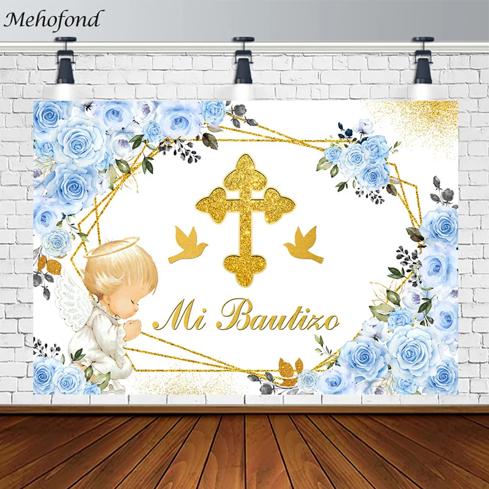 

Mehofond Mi Bautizo Background for Photography Baby Boy First Holy Communion Christening Baptism Birthday Party Decor Photophone