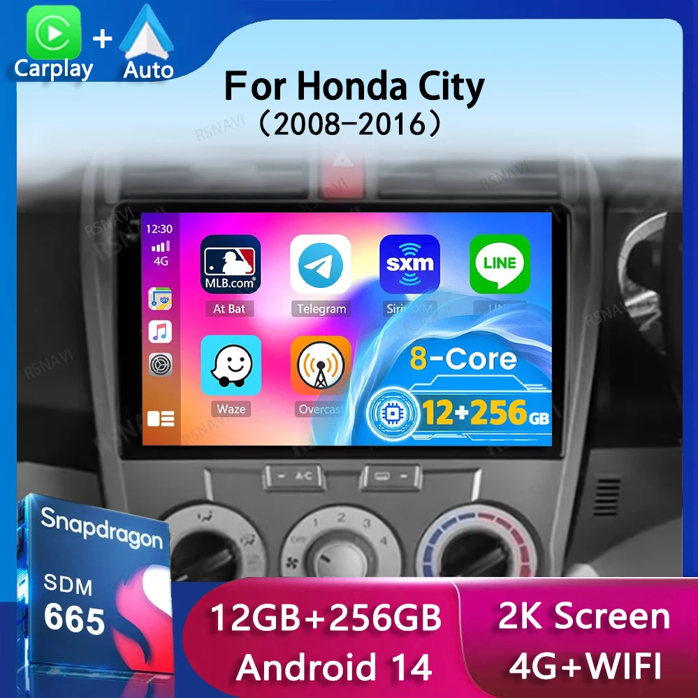 Автомобильное радио Android 14 Carplay для Honda City 2008 2009 2010 2011 2012 2013-2016 Аудио GPS