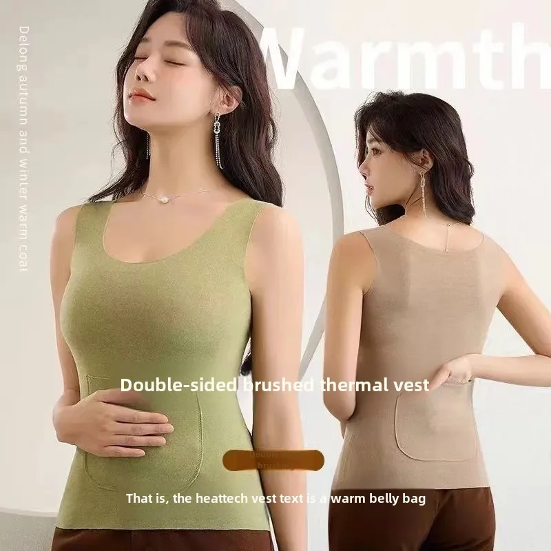 Warmvest утолщенное флисовое белье с двойным карманом теплое термобелье бюстгальтер