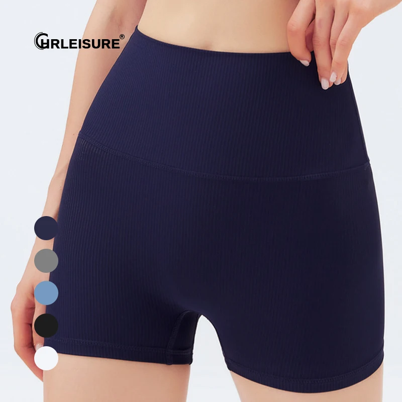 

CHRLEISURE Ribbed Sports Shorts Women Gym Push Up Yoga Shorts Seamless Workout High Waist Booty Shorts Fitness Cycling Shorts