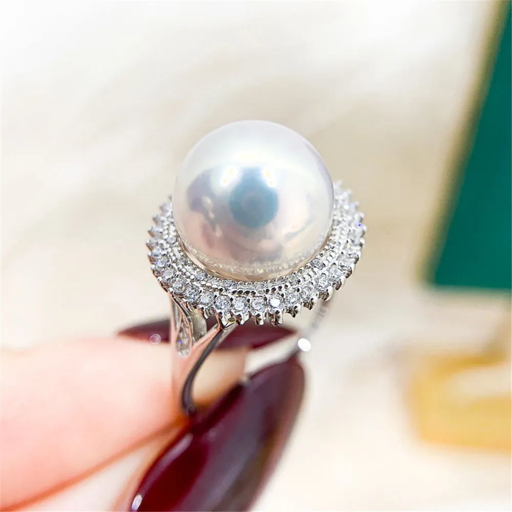 

DIY pearl accessories S925 sterling silver jewelry gorgeous concealer ring empty holder Fit 11-13mm beads