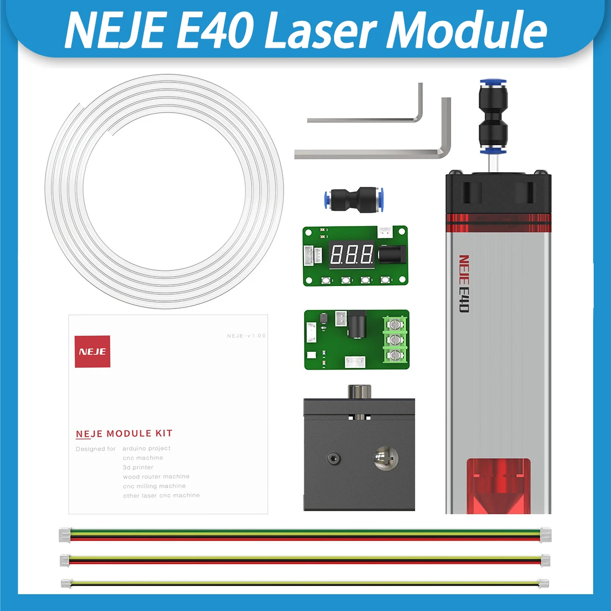 NEJE E40 Laser 11W+ OUTPUT Fixed-Focus Laser Module For CUTTING and CARVING 2 BEAM BUILT-IN HIGH PRESSURE AIR ASSIST