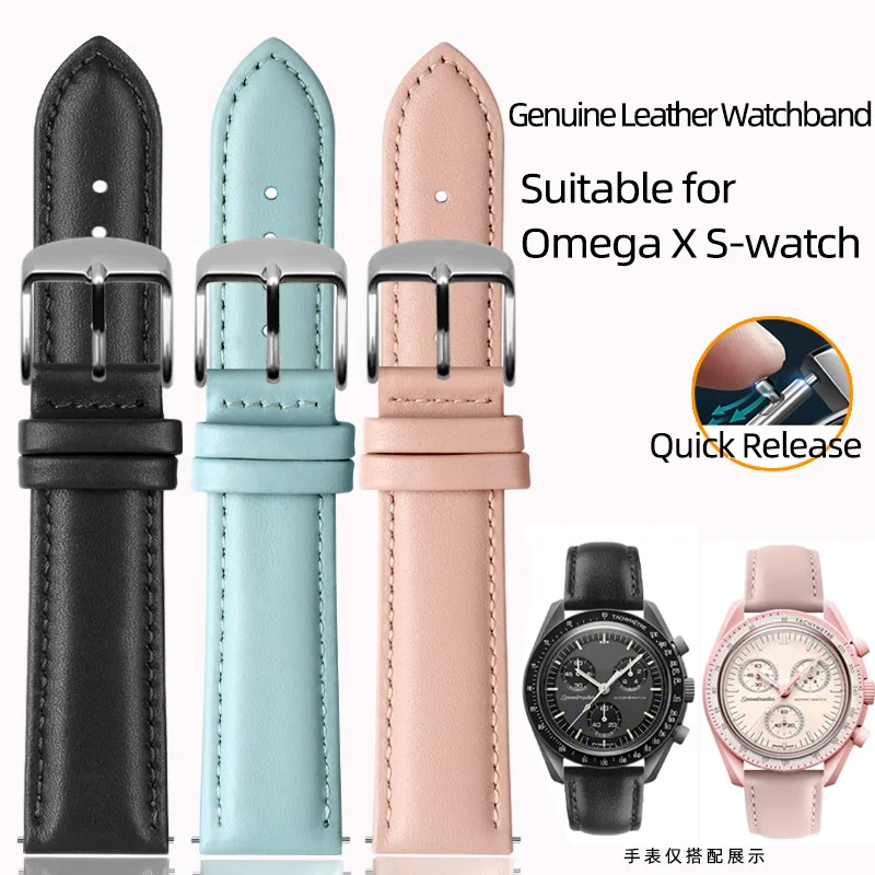 

Genuine Leather Watchband Suitable for Omega X S-watch Joint MoonSwatch 20mm Men Women Quick Release Sports Watch Bracelet