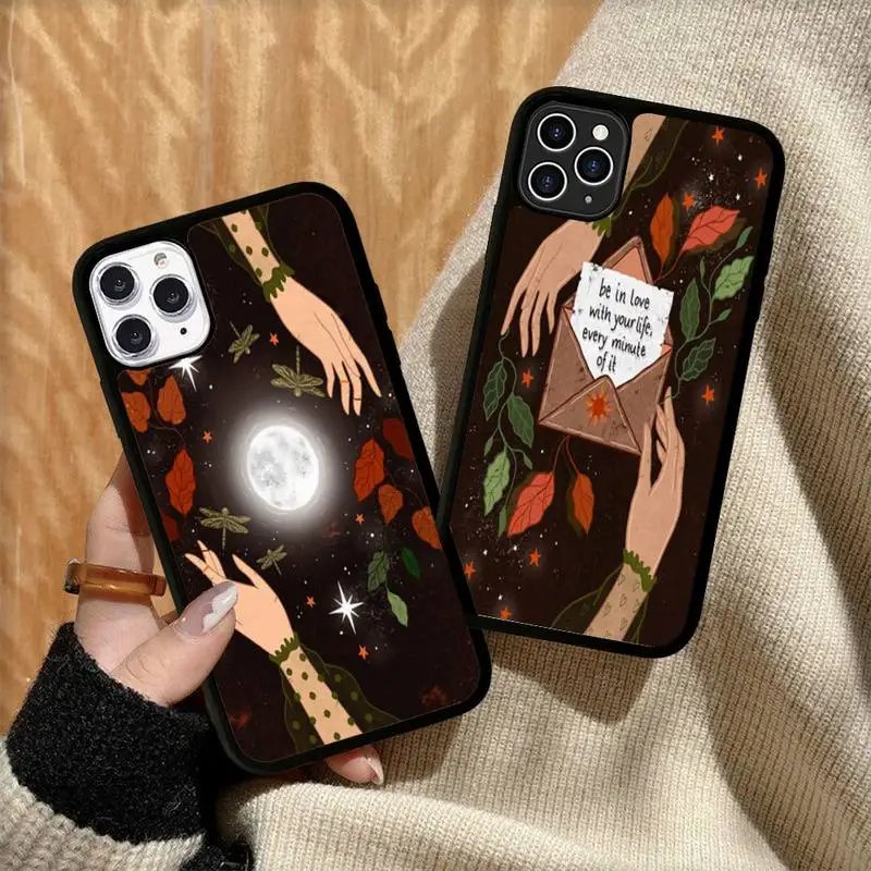 

Witches Moon Tarot Flowers Butterflies Phone Case Silicone PC+TPU Case for iPhone 11 12 13 Pro Max 8 7 6 Plus X SE XR Hard Funda