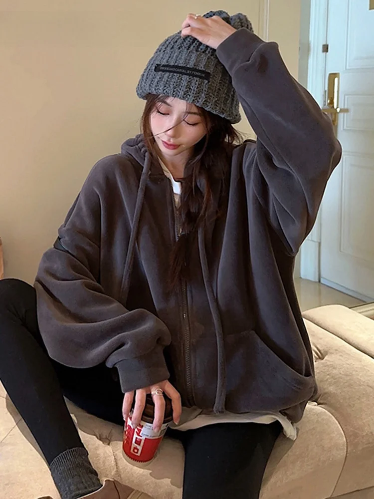 La Chabell темно-серая толстовка с капюшоном для женщин 2024 осень и зима новая