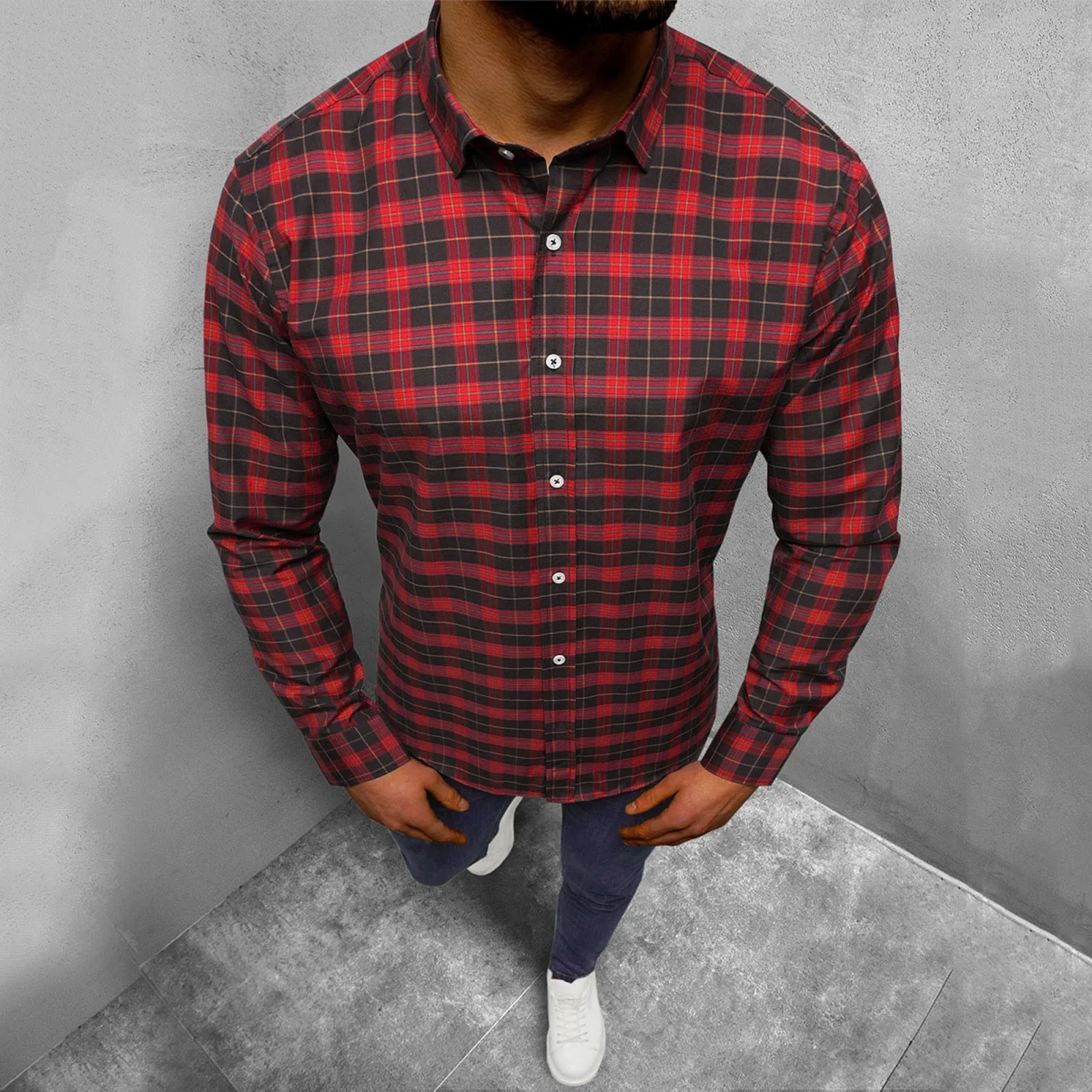 

Autumn Fashion Men's Plaid Shirts High Quality Long Sleeved Button-down Neck Blouse Winter Clothes Men Dress Shirt Casual Daily